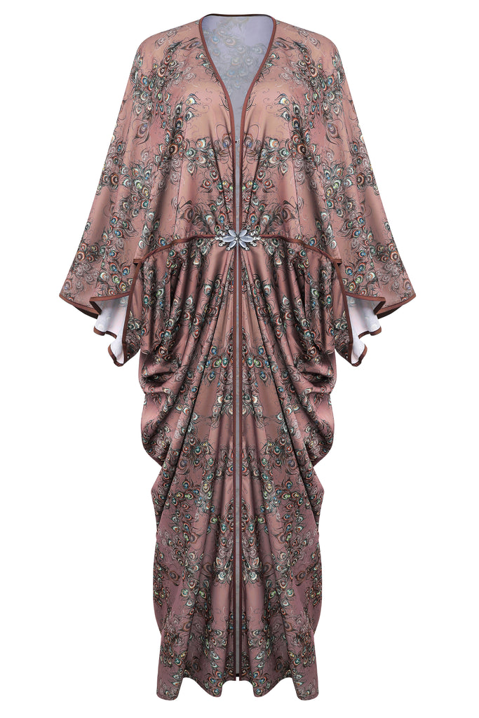 Printed Floral Bat Sleeve Robe Dress - BABEYOND