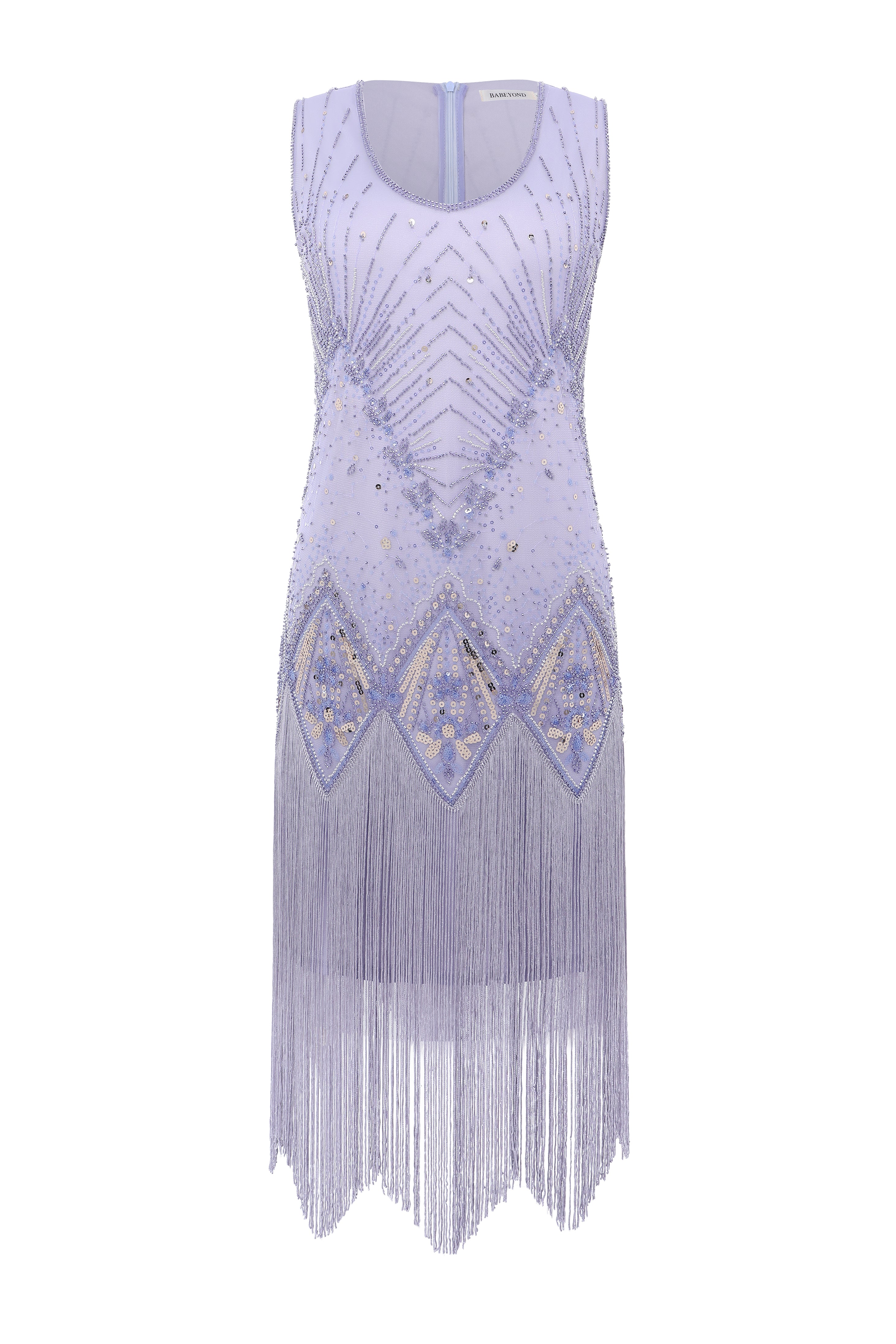 BABEYOND Lilac Beaded Zigzag 1920 Fringe Tea Party Dress, Size 4