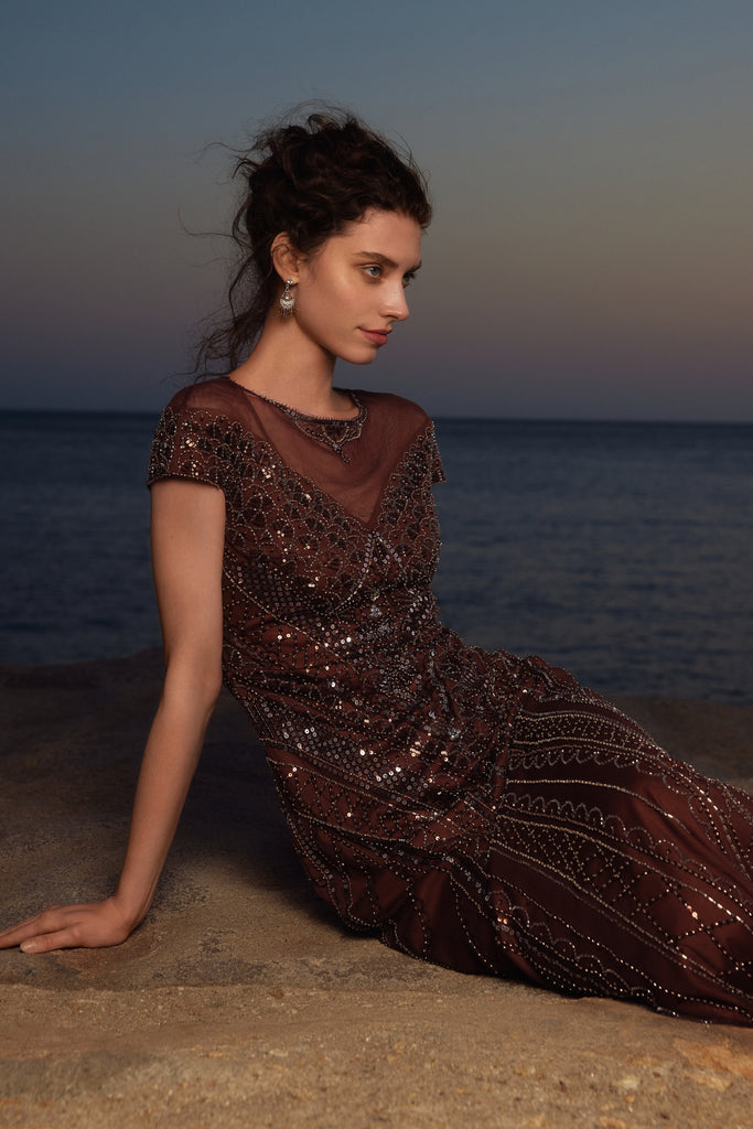 Radiant Geometric Embroidery Evening Gown - BABEYOND