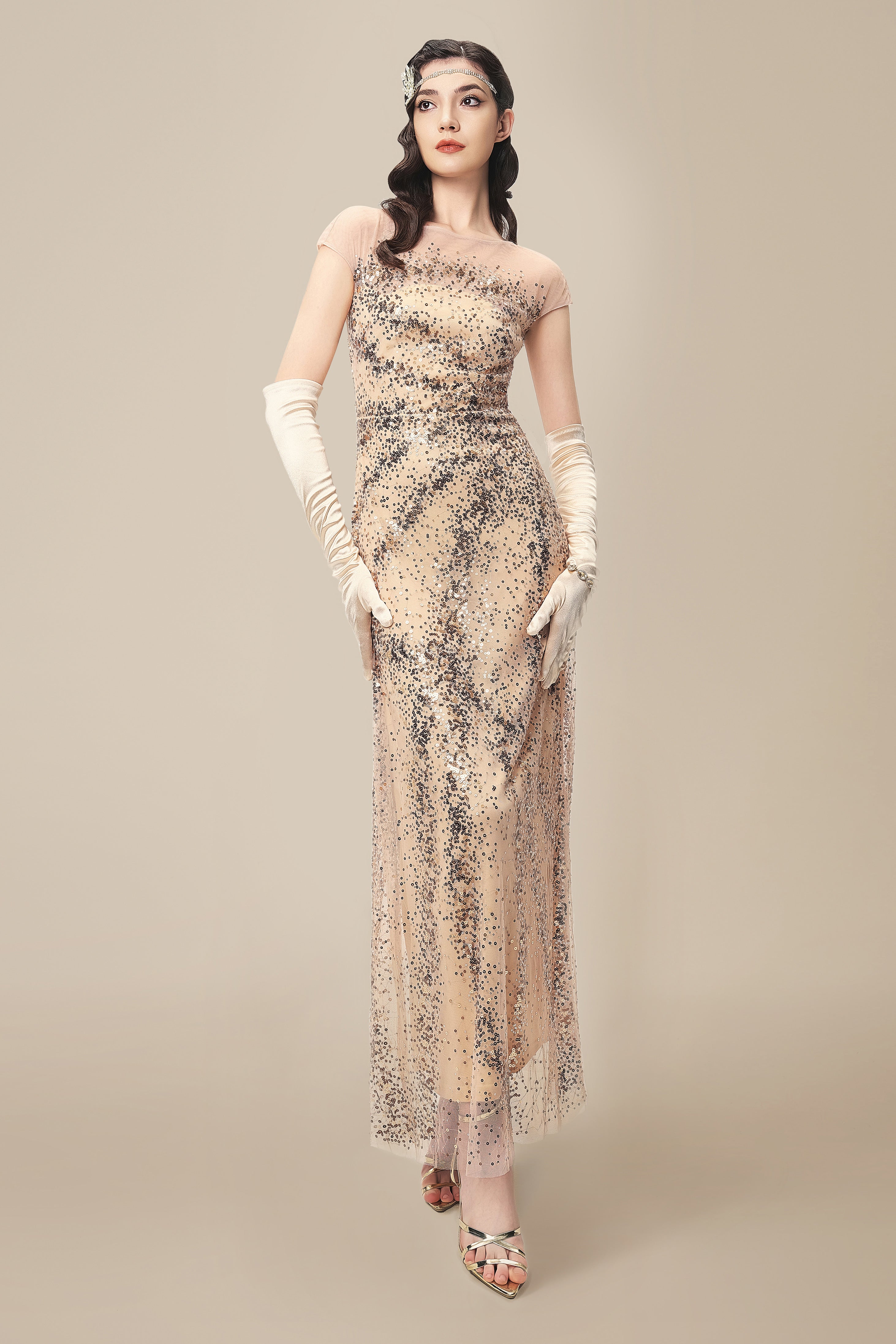 BABEYOND Radiant Ombre Sequin Maxi Evening Gowns, Festivals Occassion Formal Dresses, Pale Champagne, Size 6 BABEYOND Radiant Ombre Sequin Maxi Evening Gowns, Festivals Occassion Formal Dresses, Pale Champagne, Size 6