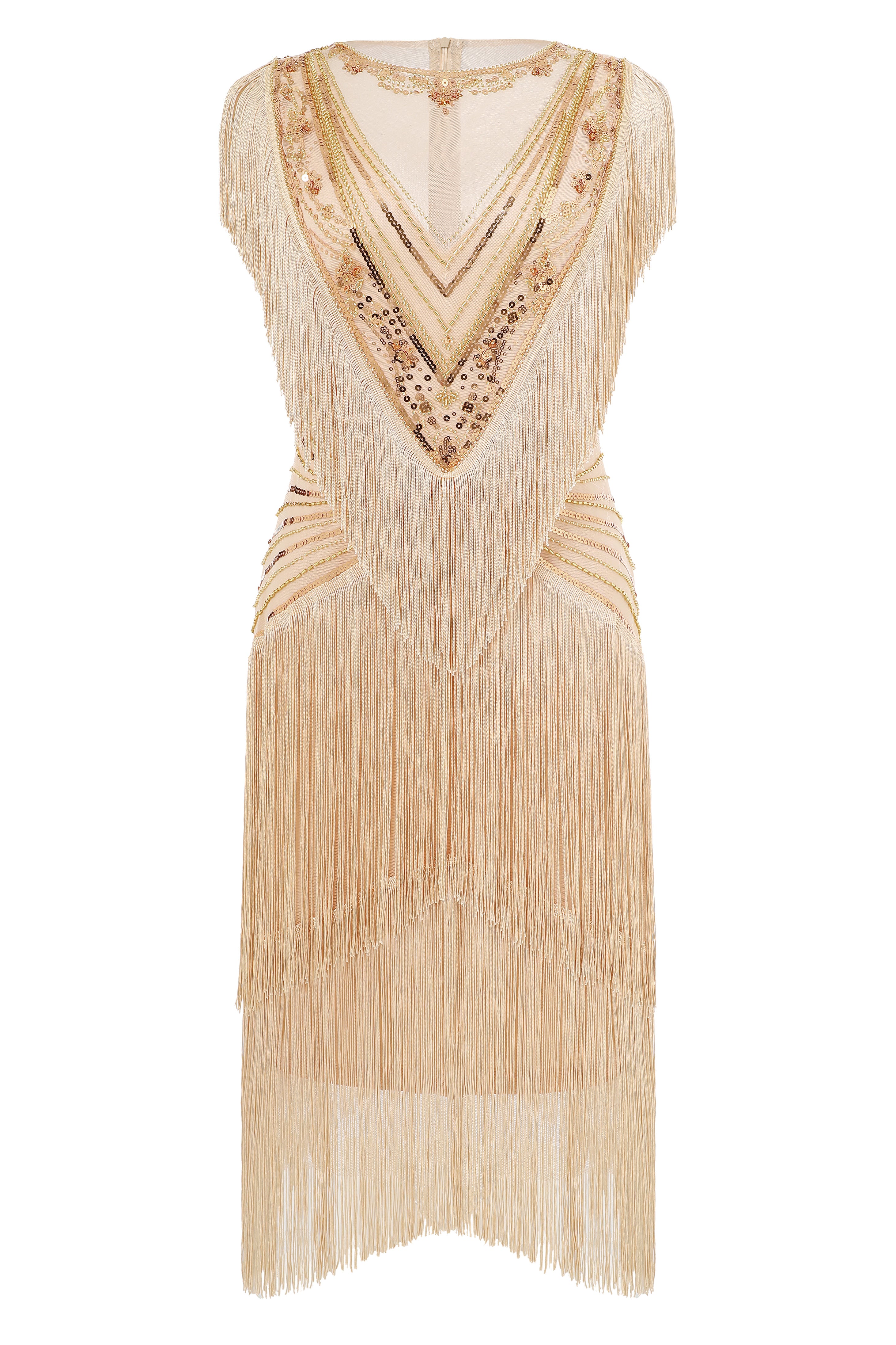 Vintage Anthony Richards Flapper Style Full Fringe Dress 2024 with Sequin detail collar