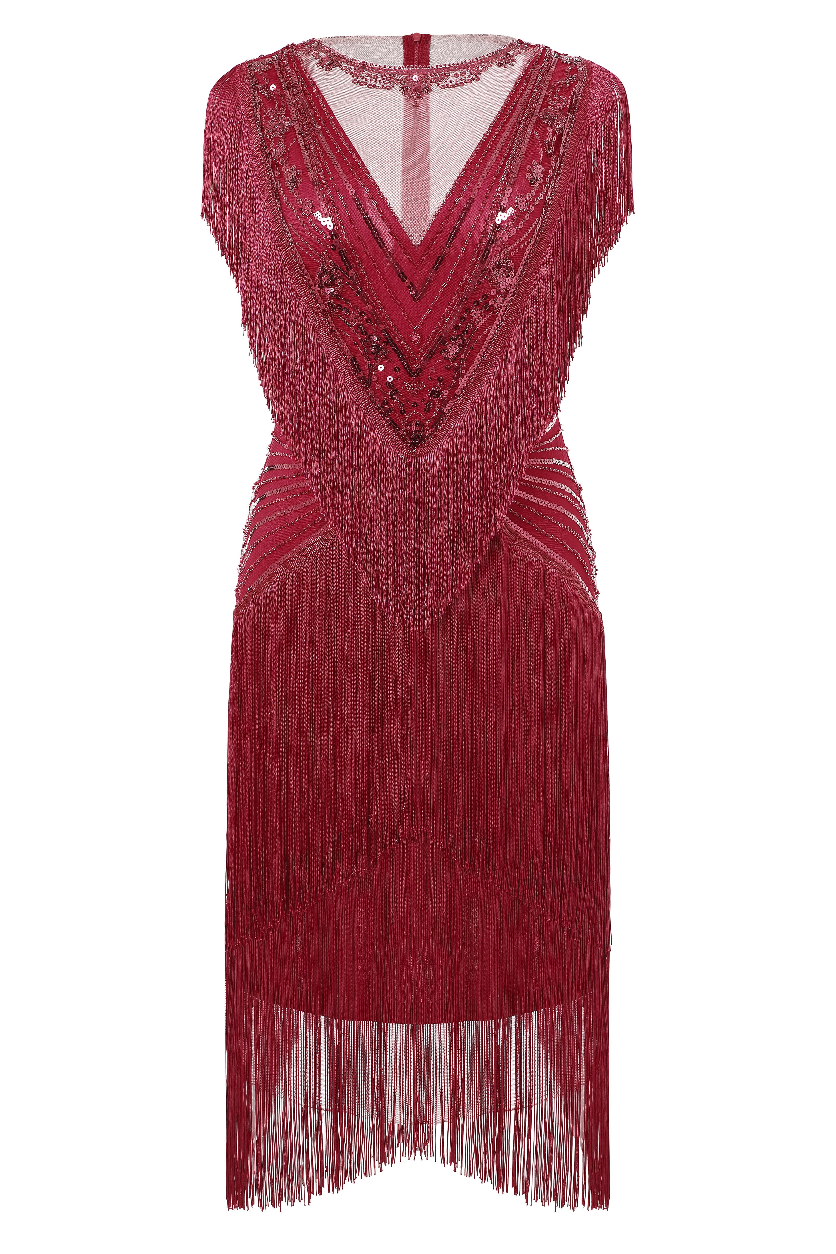 BABEYOND Sequin Fringed Neck 1920s Costume Dance Dress, Golden Roaring 20s Fashion Gatsby Party Dresses, Red, Size 8