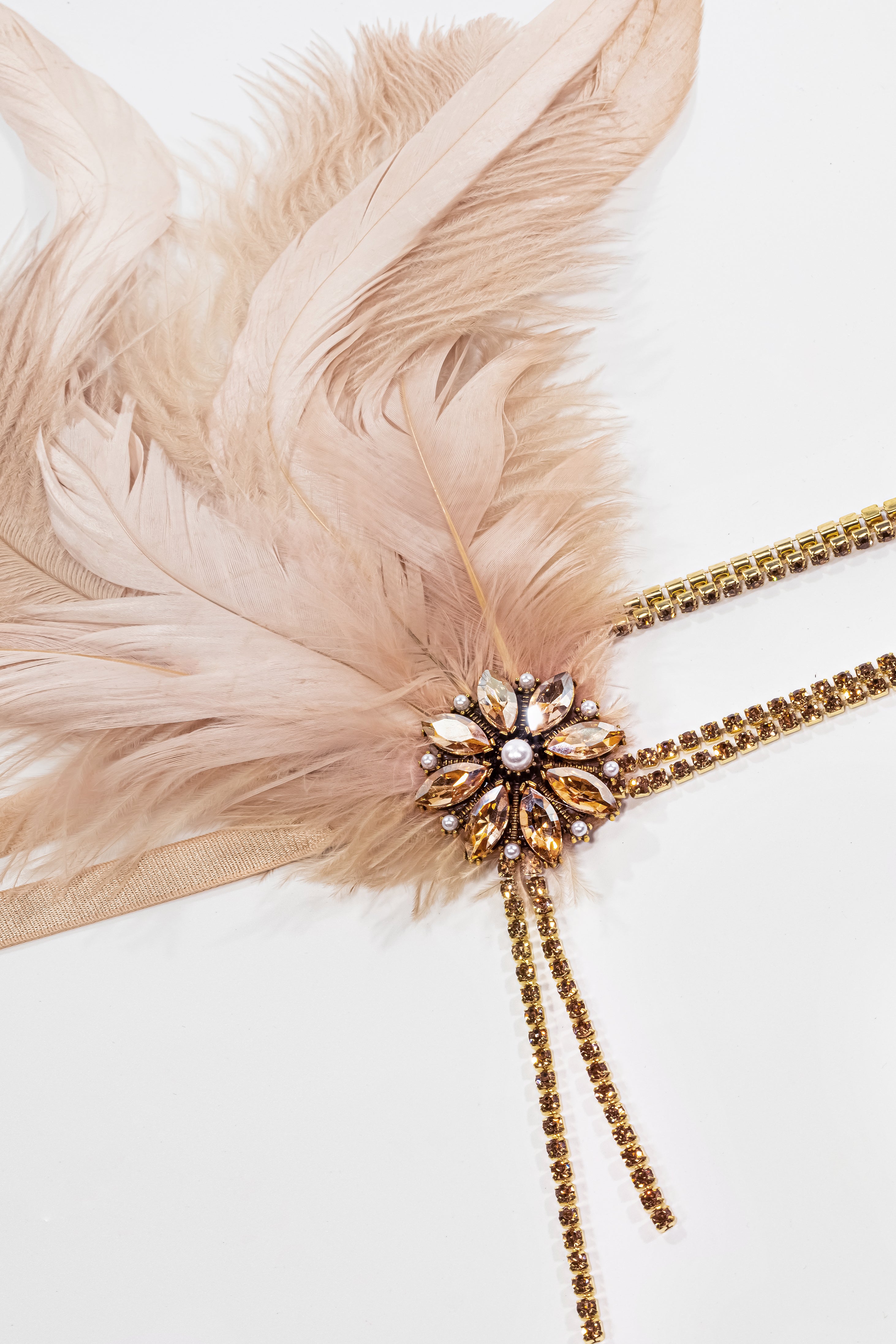 Rhinestone Studded Feather Headband | Champagne | 2