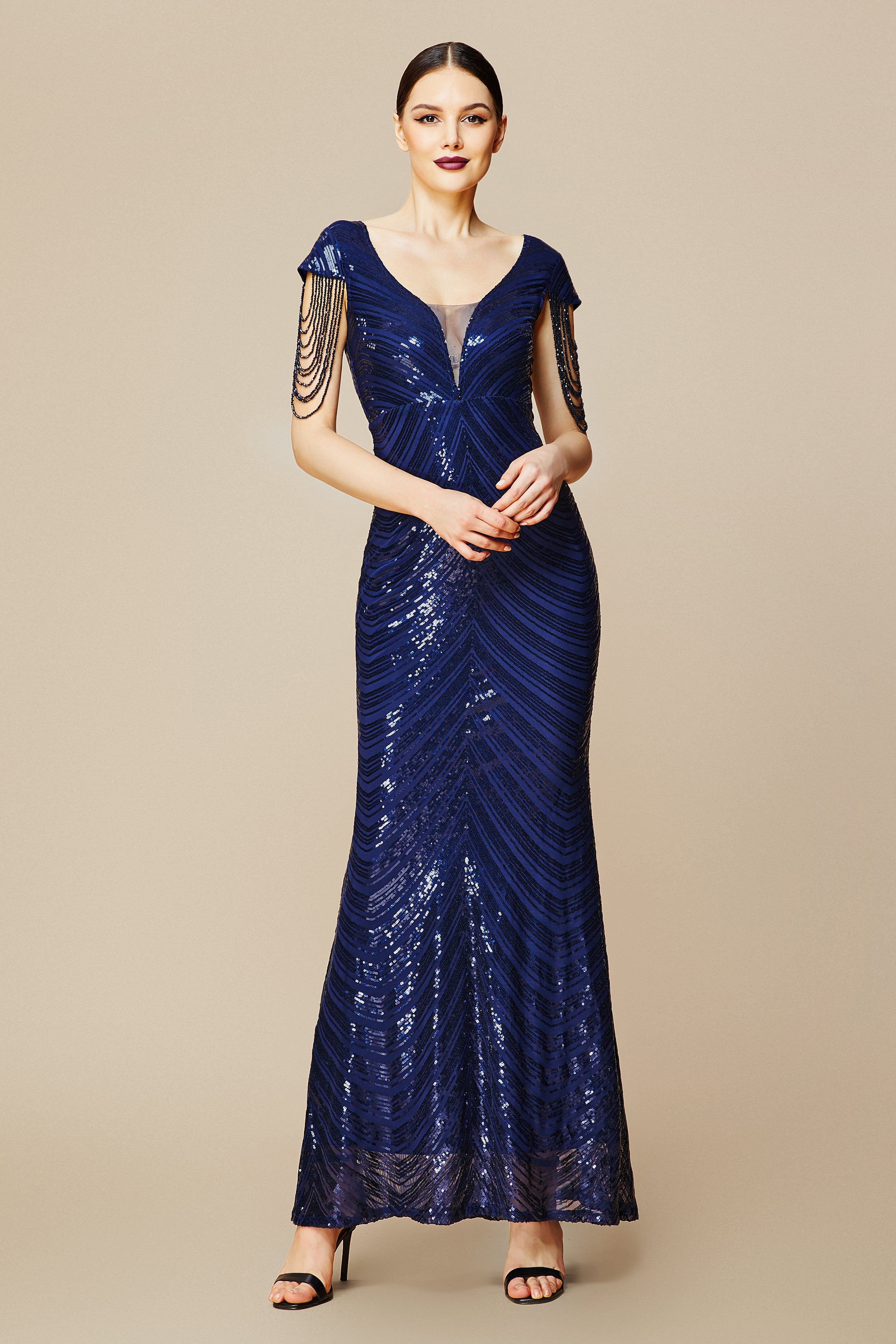 Shop 1920s Dresses Scoop Neck Iridescent Sequin Dress BABEYOND