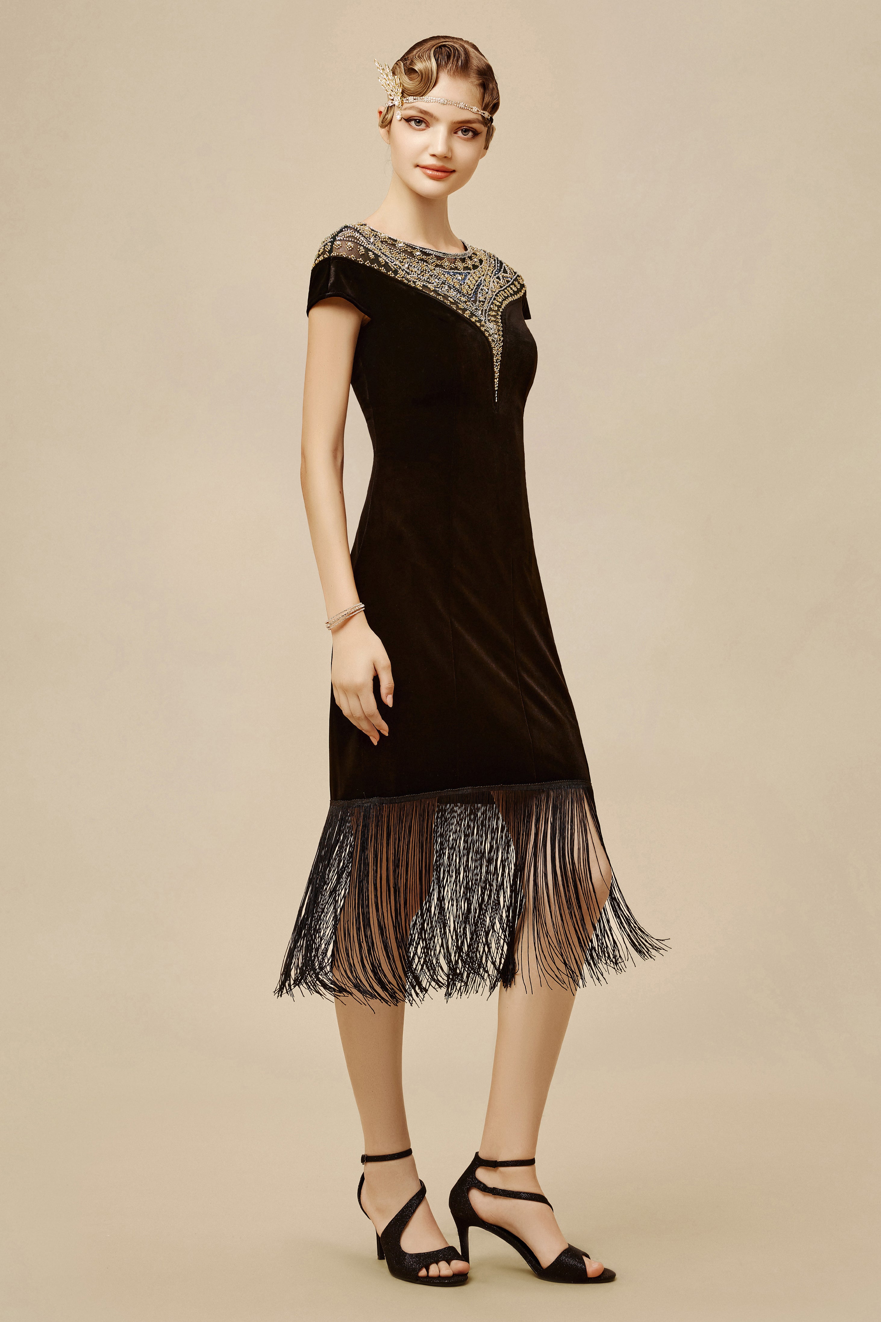 deco dress Long Prom with Art-Deco Beads 8% spandex Silver 1920s Art Deco Column
