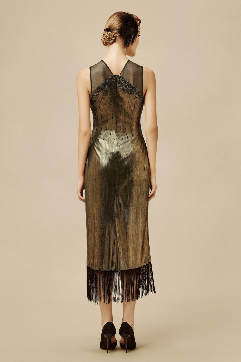 Rhinestone Drape Evening Dress in Gold