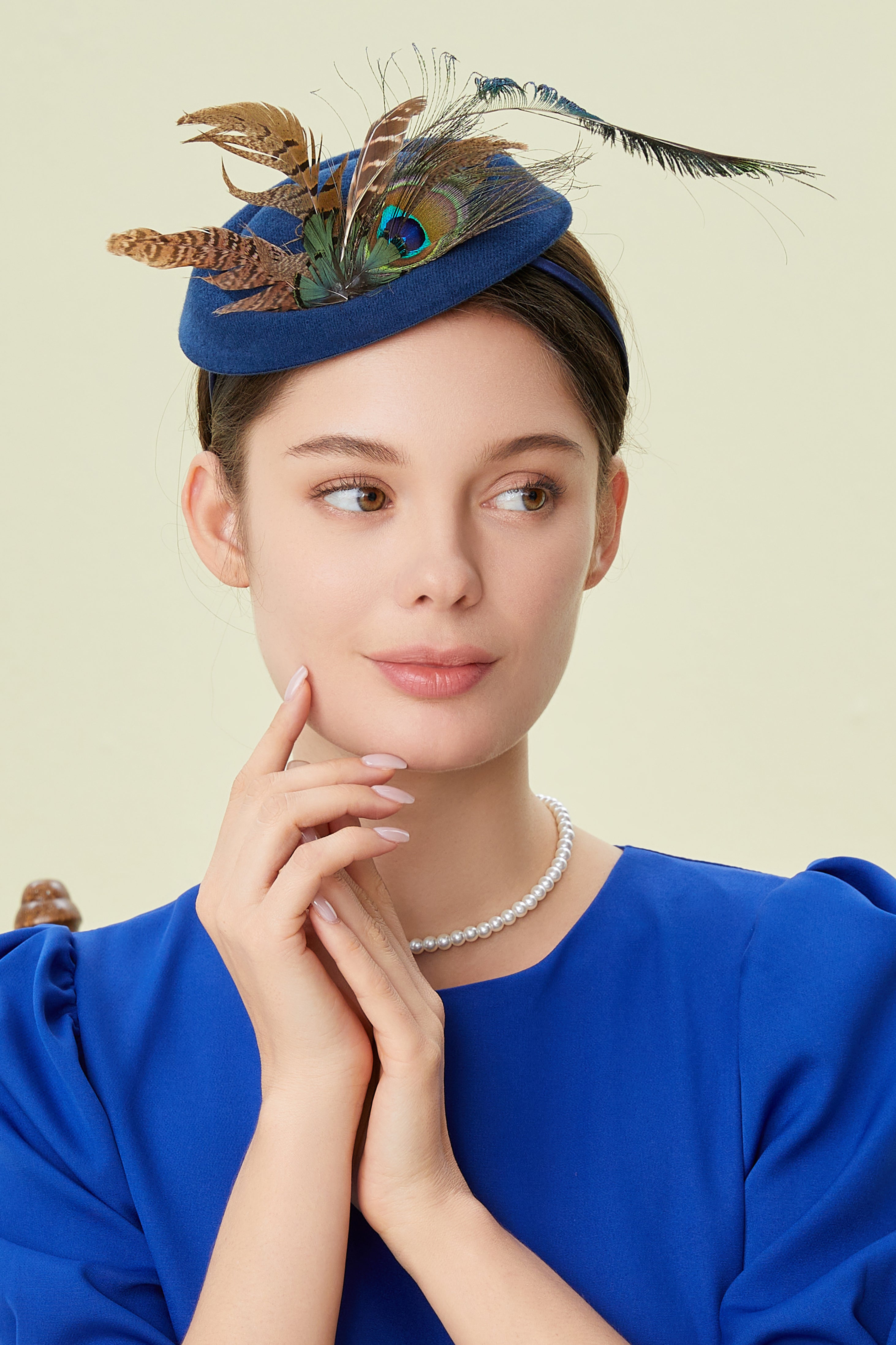 Retro Tea Party Feather Fascinator | Cetacean Blue | 6