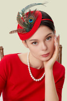 Retro Tea Party Feather Fascinator | Red | 1