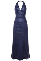 V Neck Hanging Sequin Maxi Dress | Darkblue | 3