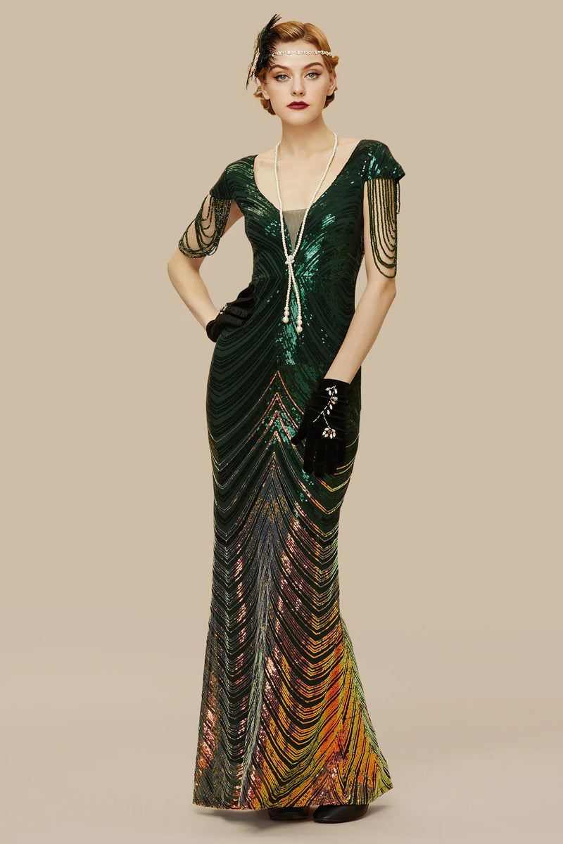 Gatsby Style 1920s Dress - Scoop Neck Iridescent Sequin Dress