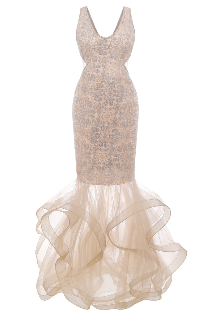 V-Neck Sleeveless Tulle Mermaid Dress - BABEYOND