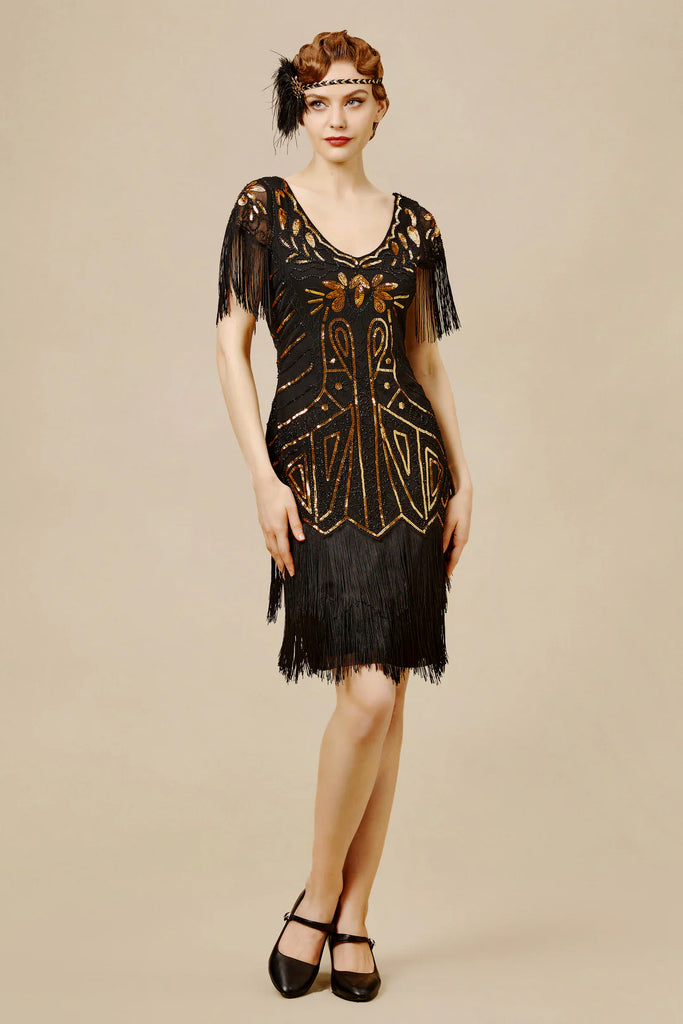 Art Deco Paisley Sequin Fringe Dress - BABEYOND