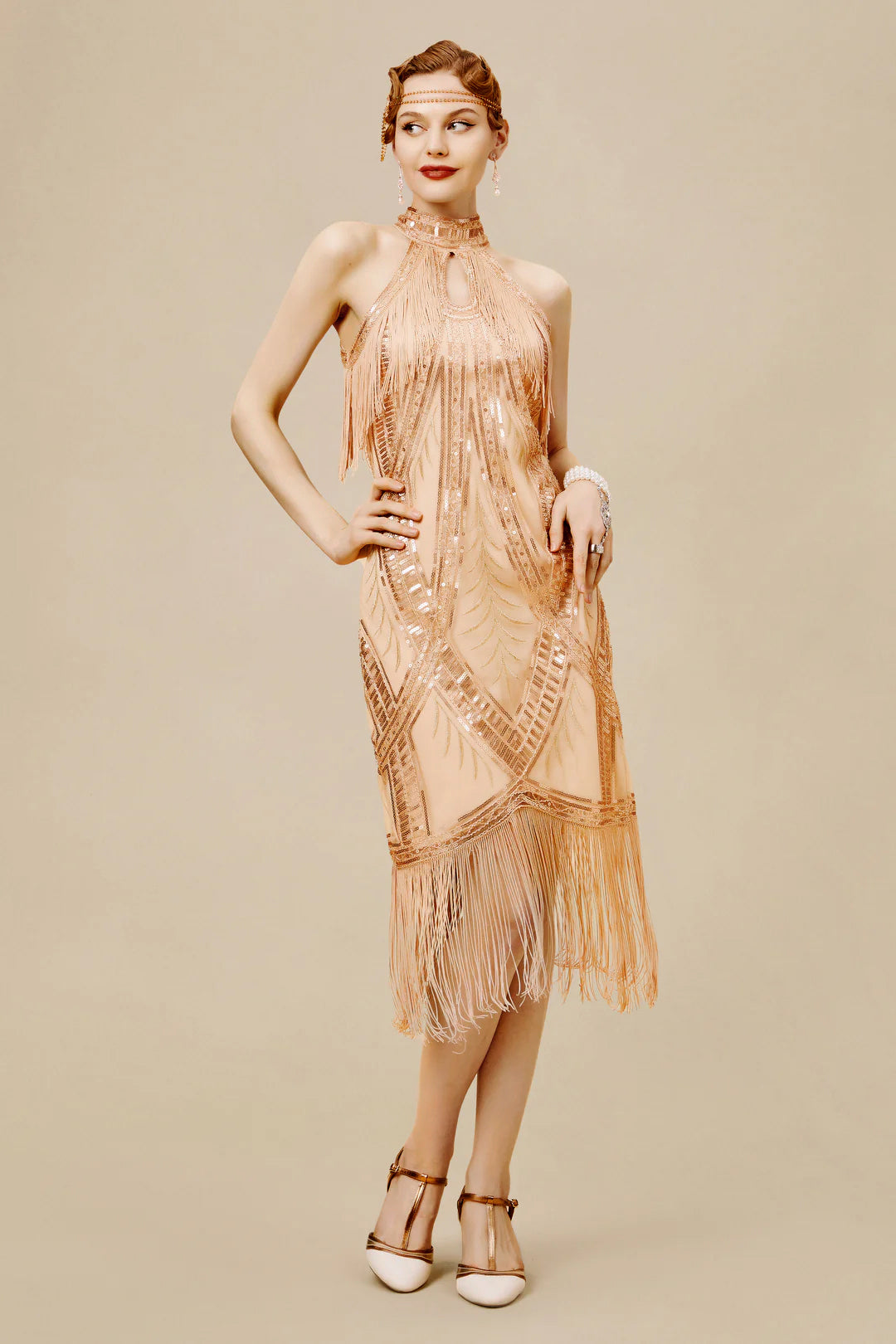 Peach flapper dress hotsell