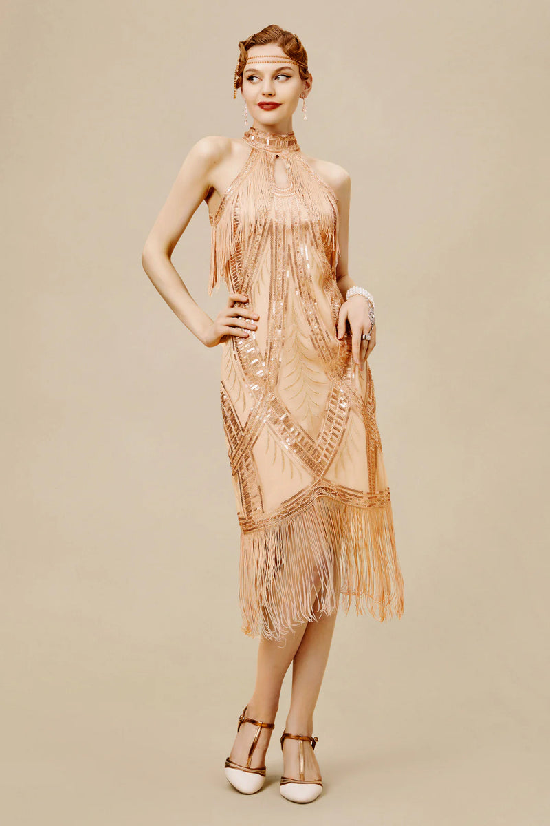 Shop 1920s Dresses - Crew Neck Fringe Flapper Dress | BABEYOND