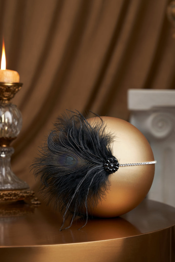 1920s Classic Puffy Ostrich Feather Headband - BABEYOND