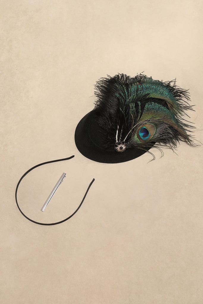 Pillbox Peacock Feather Fascinator - BABEYOND