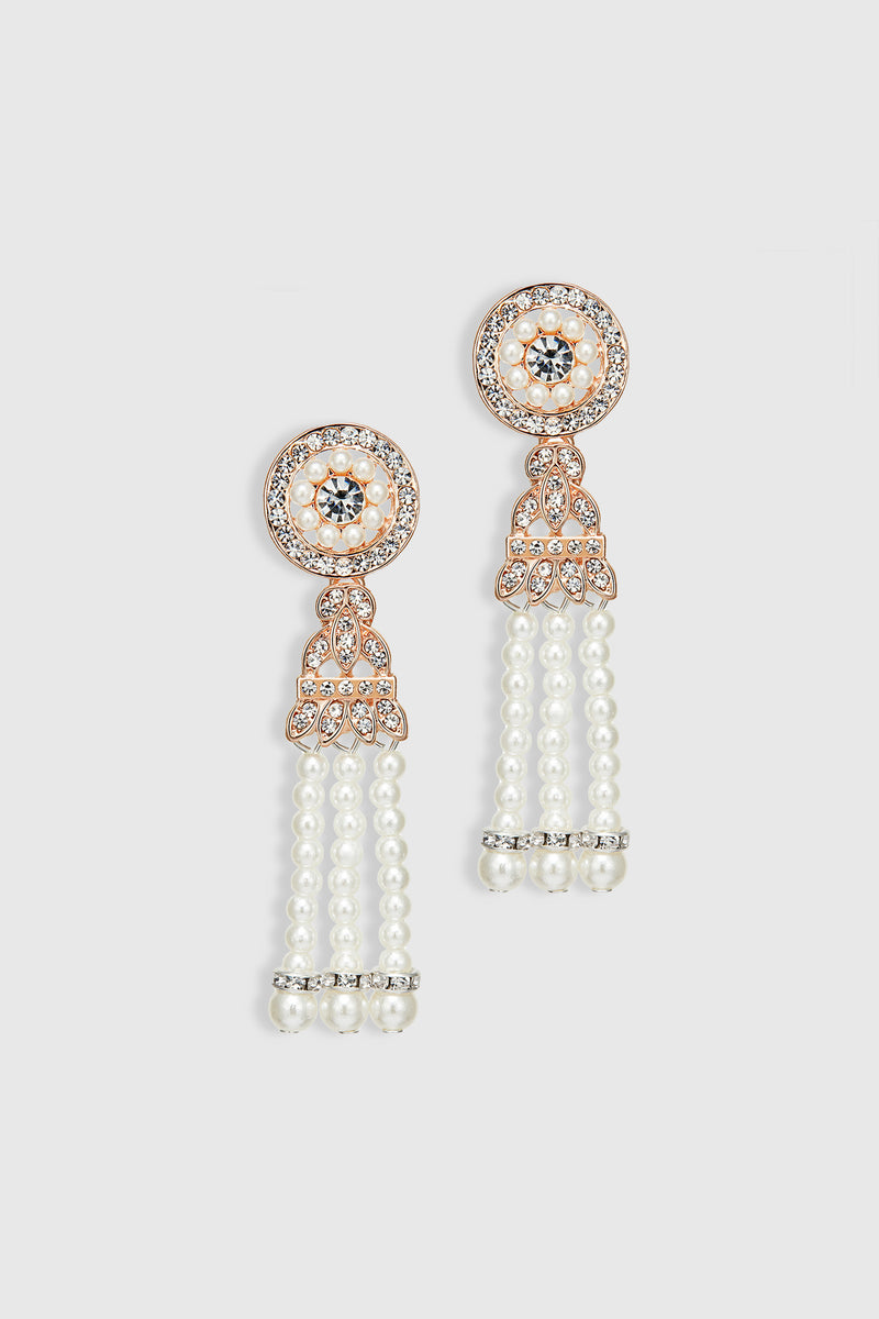 Classic Zircon Studded Pearl dangling Earrings