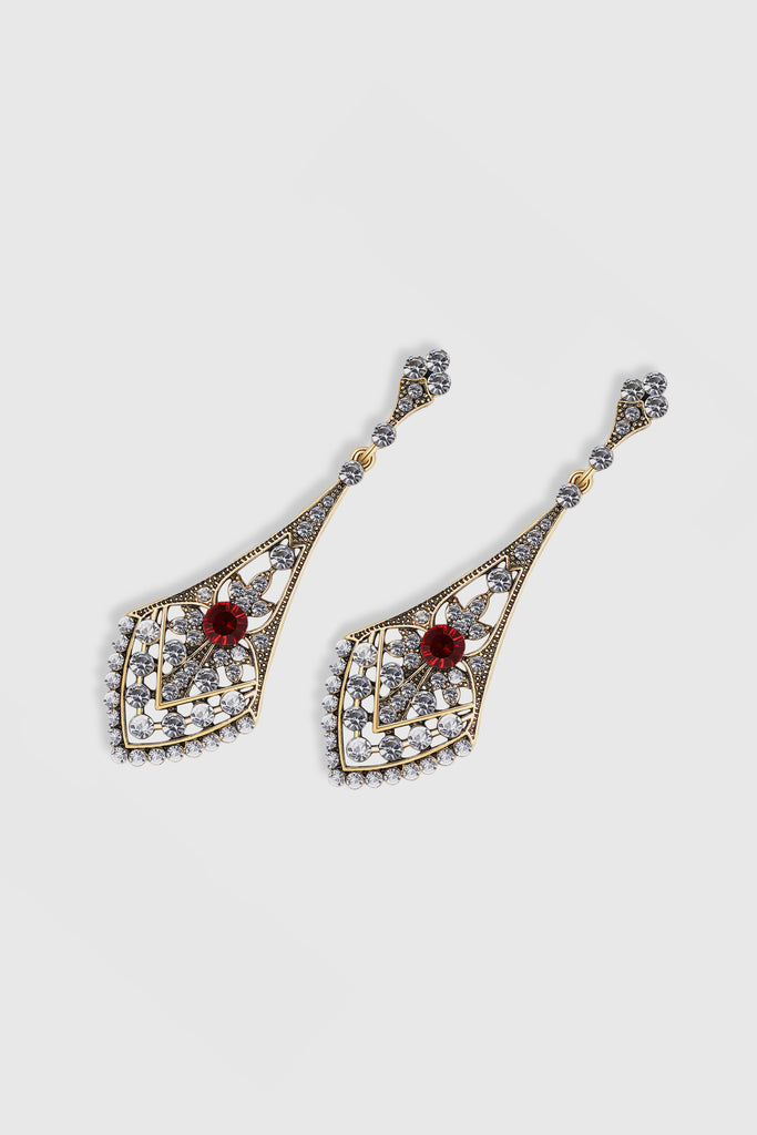 Art Deco Crystal Rhinestone Hollow Earrings - BABEYOND