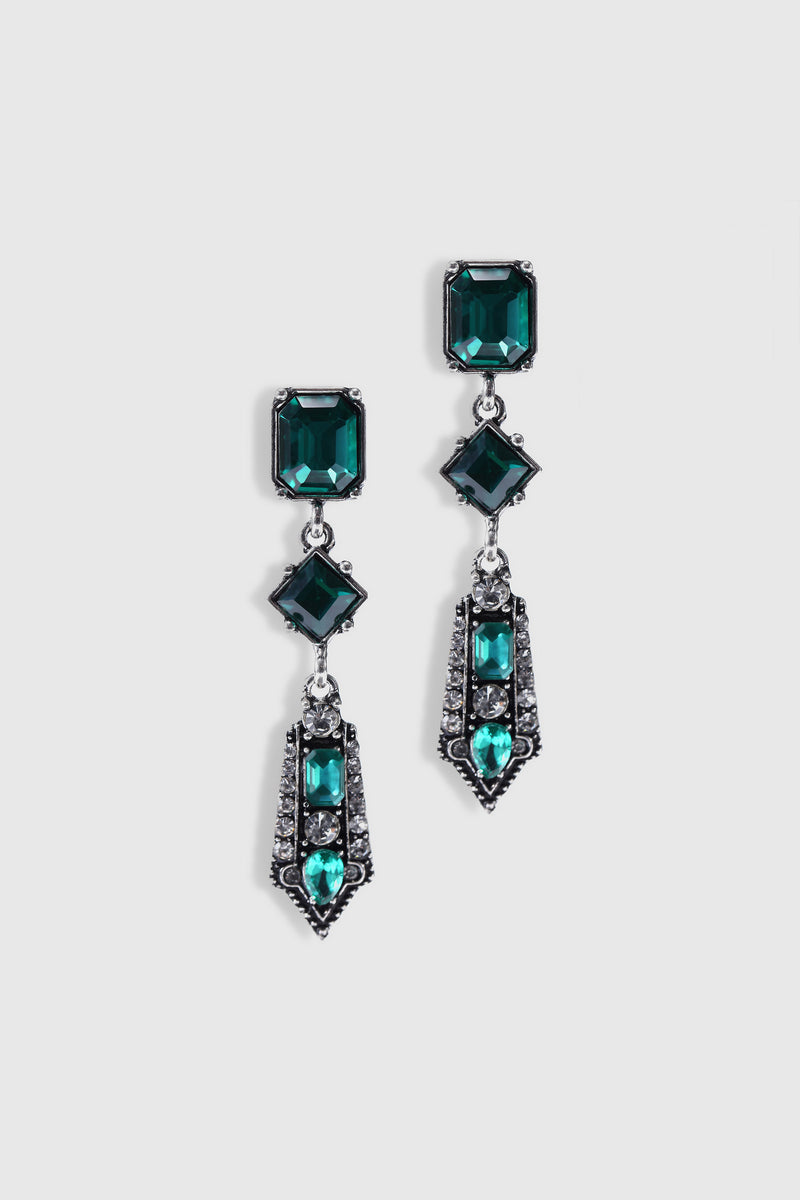 a pair of Art-Deco Rhinestone Studded dangling Earrings