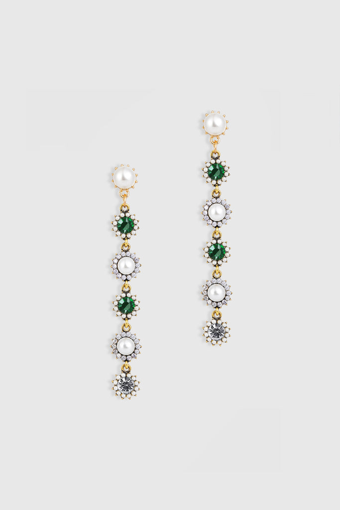 Vintage Two Tone Crystal Pearl Earrings - BABEYOND