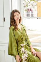 Floral Handpainted Kimono Robe | Olive Green | 3