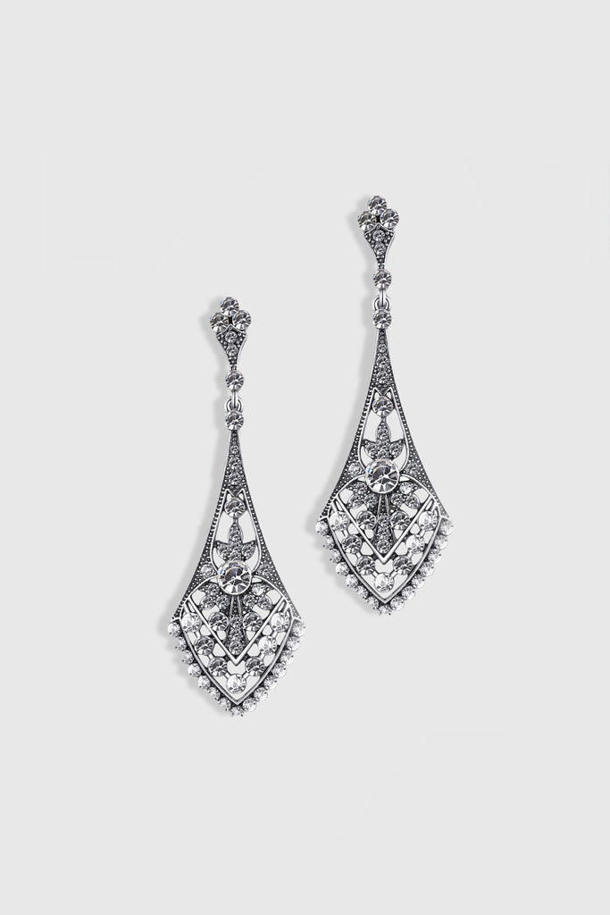 Art Deco Crystal Rhinestone Hollow Earrings - BABEYOND