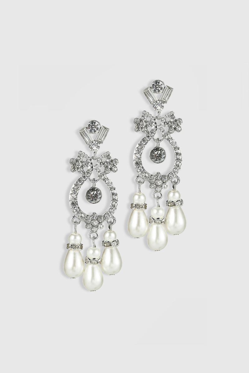 1920s Jewelry - Art Deco Crystal-studded earrings with dangling Pearls