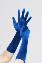 15" Long Satin Stretchy Flapper Gloves | Blue | 7