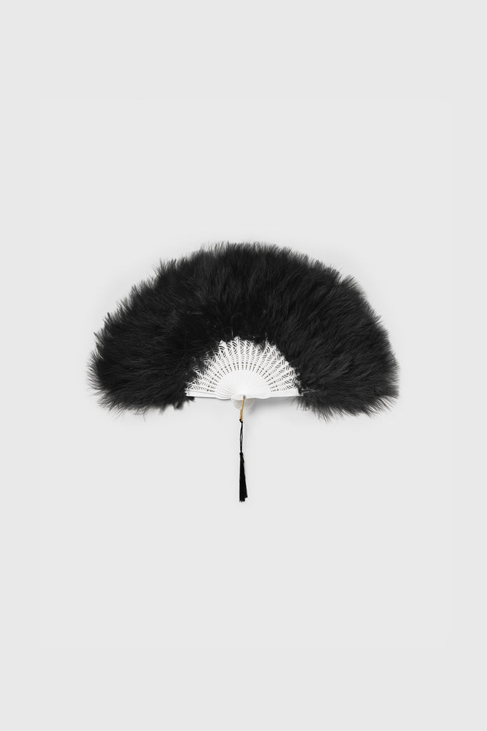 BABEYOND Vintage Style Folding Handheld Ostrich Feather Fan 1920s Flapper Accessories (Black)