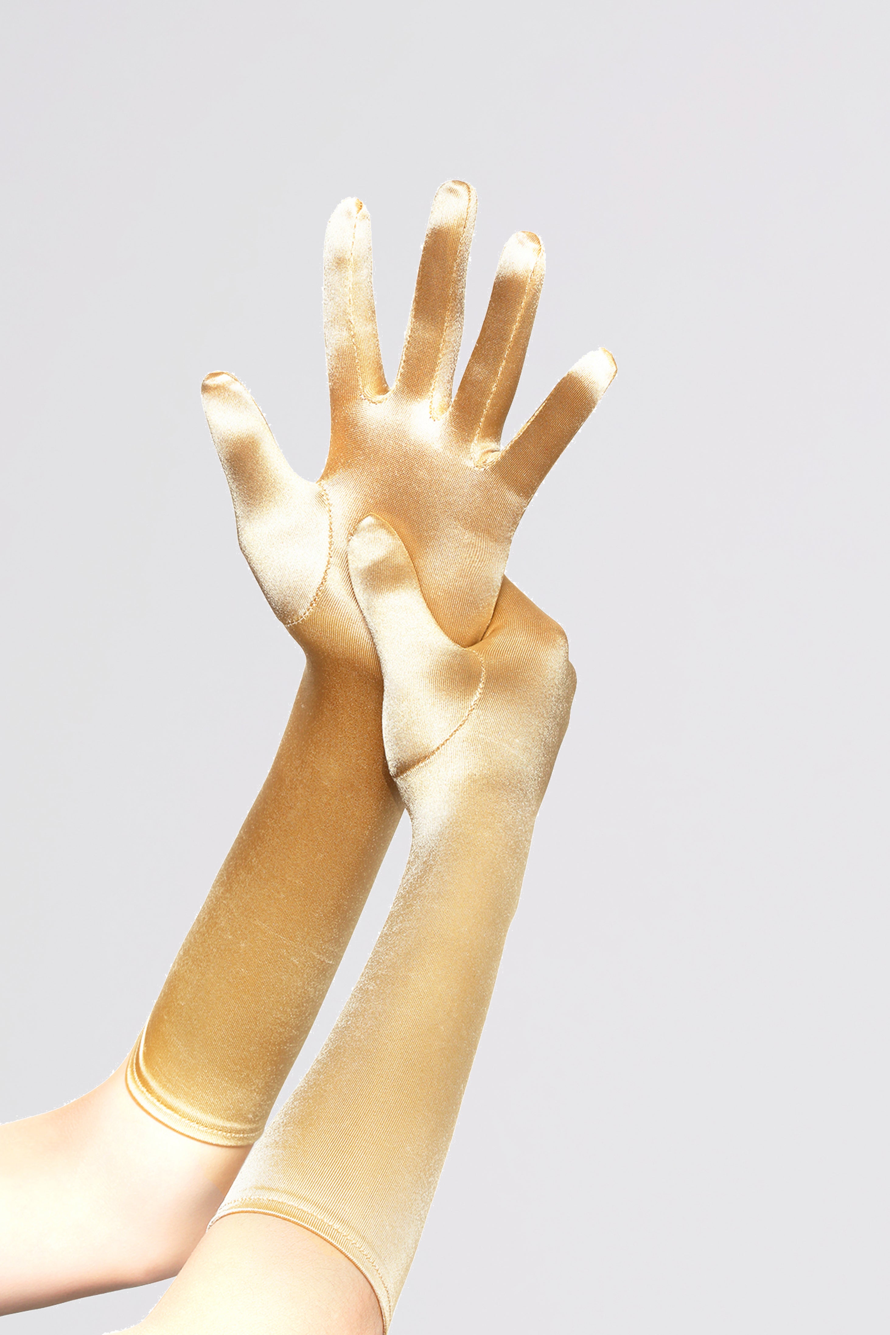 15" Long Satin Stretchy Flapper Gloves | Gold | 10