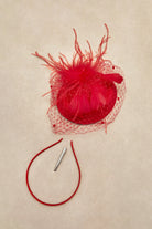 Vintage Feather Veil Fascinator | Red | 2