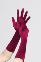 15" Long Satin Stretchy Flapper Gloves | Burgundy | 16