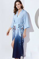 Gradient Watercolor Floral Kimono Robe | Blue | 2