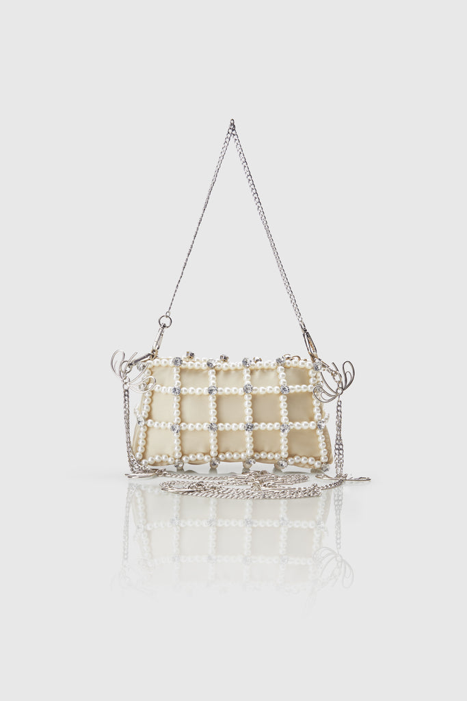 Embellished Pearl Chain Clutch - BABEYOND