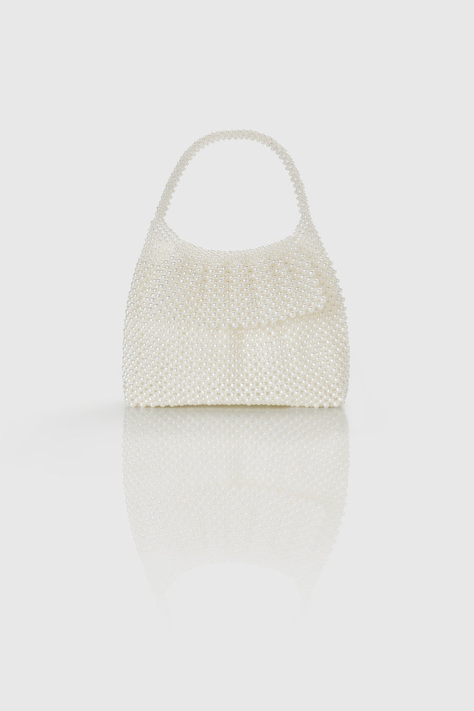 Embellished Pearl Flap Evening Shoulder Bag - BABEYOND