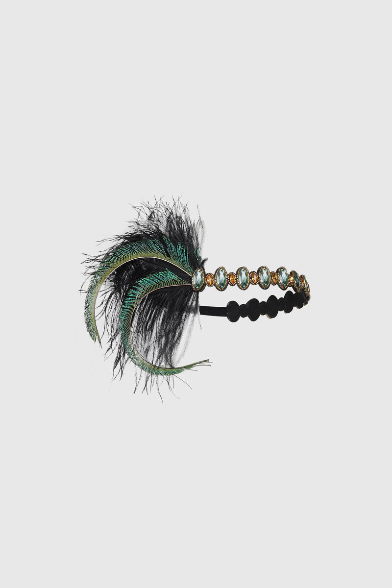a Stunning Rhinestone Peacock feather headband fascinator