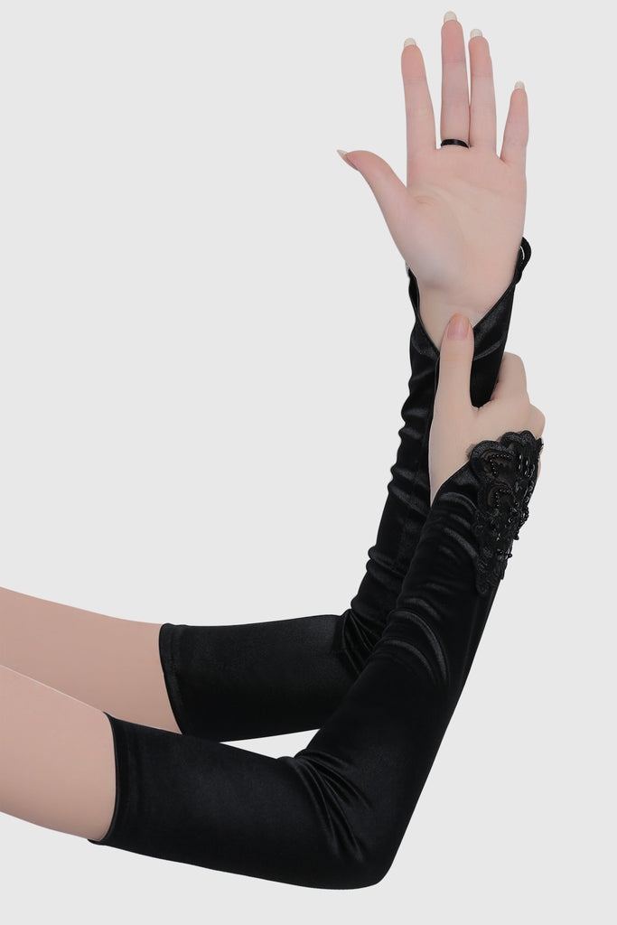 17.7'' Finger Loop Satin Stretchy Gloves - BABEYOND