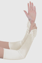 17.7'' Finger Loop Satin Stretchy Gloves | Ivory | 1