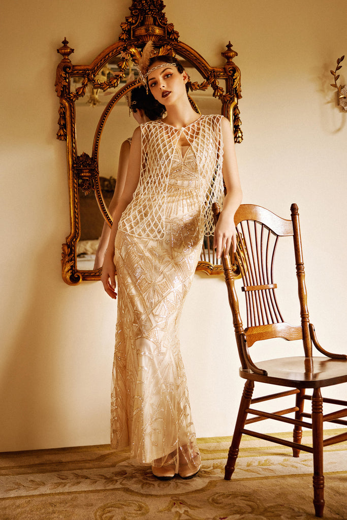 1920s Elegant Woven Pearl Vest Shawl - BABEYOND