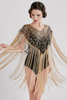 1920s Long Fringed Beaded Shawl | Blackgold | 2