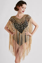 1920s Long Fringed Beaded Shawl | Blackgold | 3