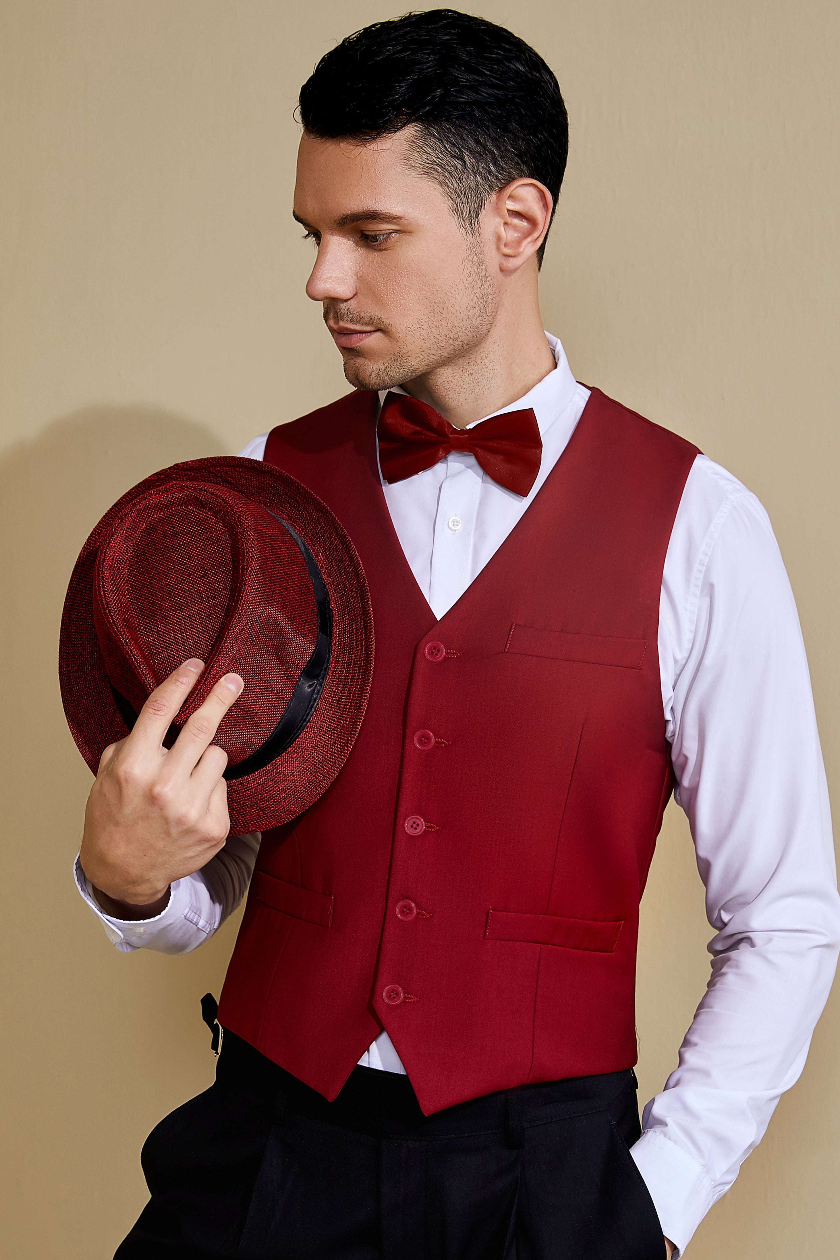 1920s Mens Gatsby Flapper Vest Set | Winered | 2