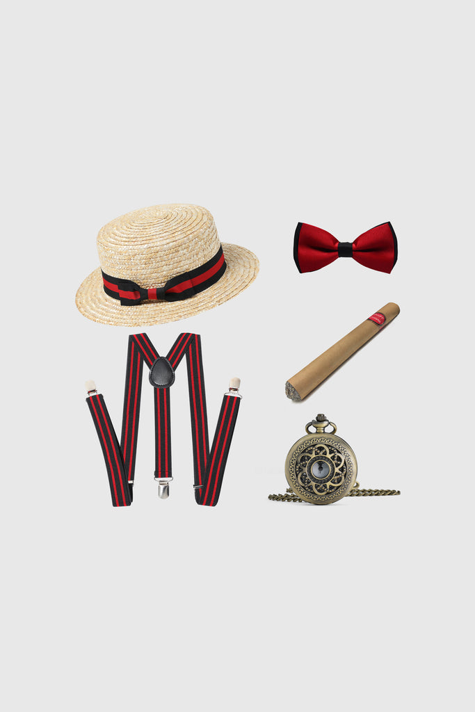 1920s Mens Gatsby Straw Hat Set - BABEYOND
