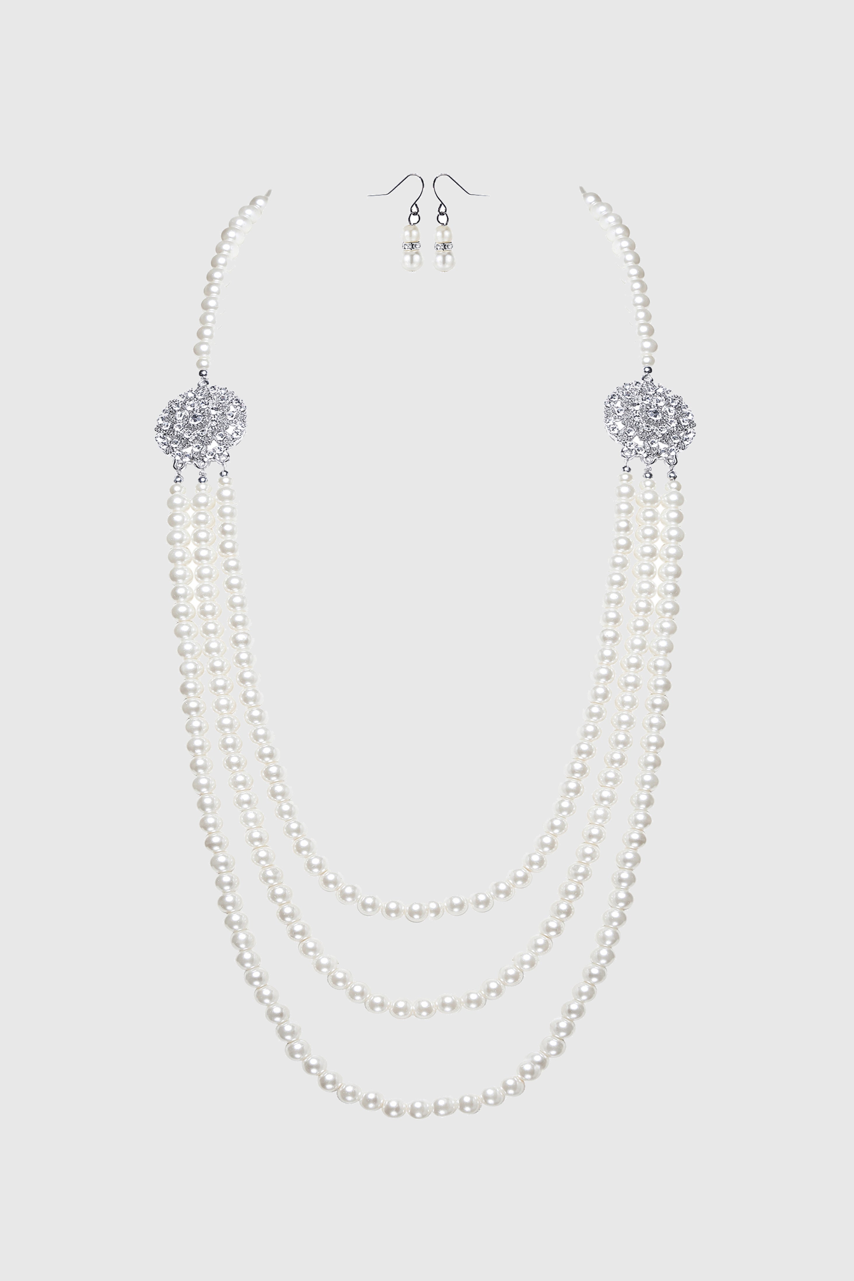 Delicate Multilayer Pearl Necklace Set | Silver White | 4