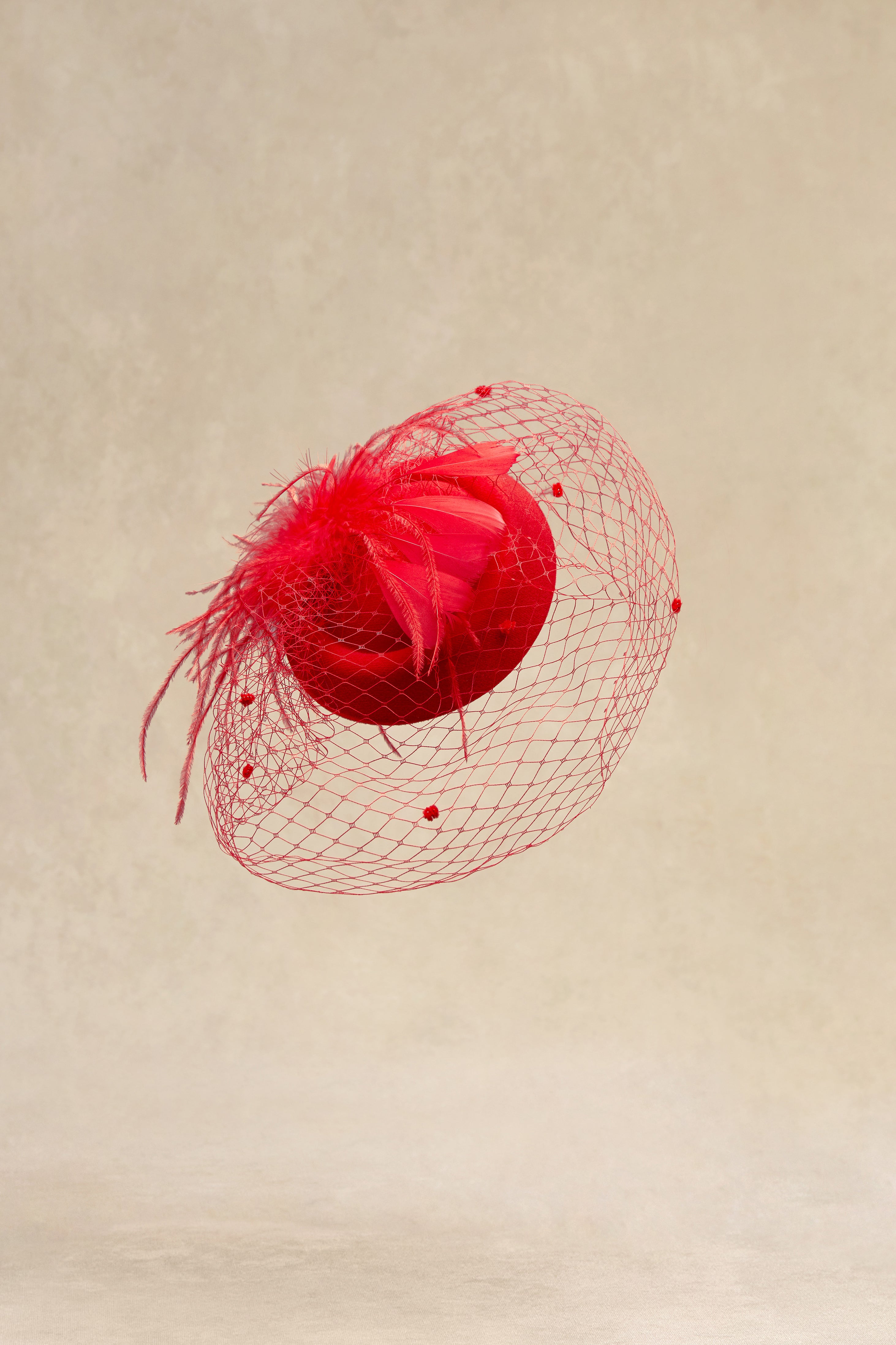 Vintage Feather Veil Fascinator | Red | 1