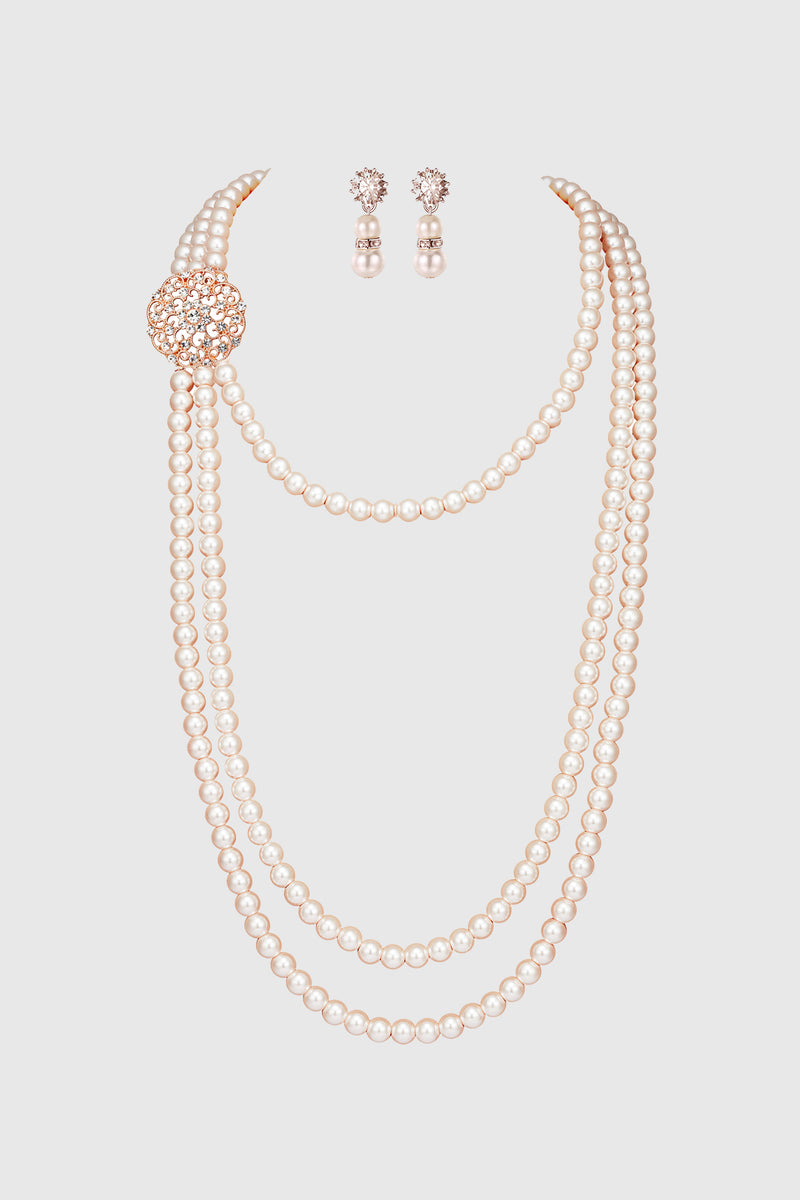 Delicate Multilayer Pearl Necklace Set with matching earrings