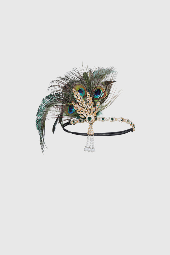 Rhinestone Leaf Feather Headpiece - BABEYOND