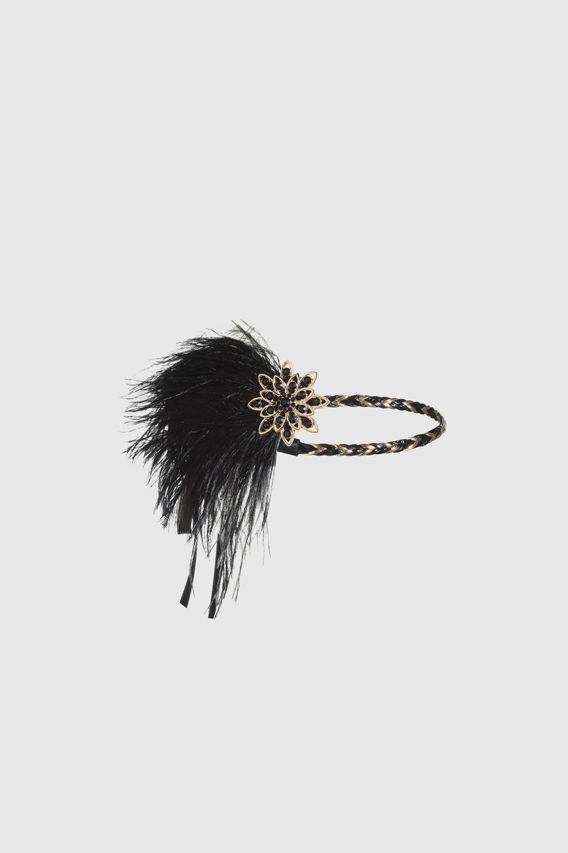 Vintage Ostrich Feather Headband with rhinestones and braided band