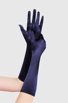 15" Long Satin Stretchy Flapper Gloves | Navy Blue | 1