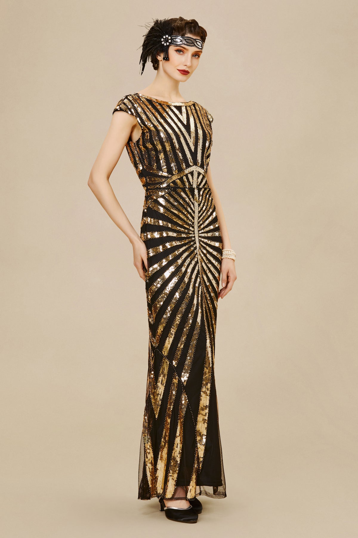 Shop 1920s Dresses - Art Deco Sequin Maxi Dress | BABEYOND
